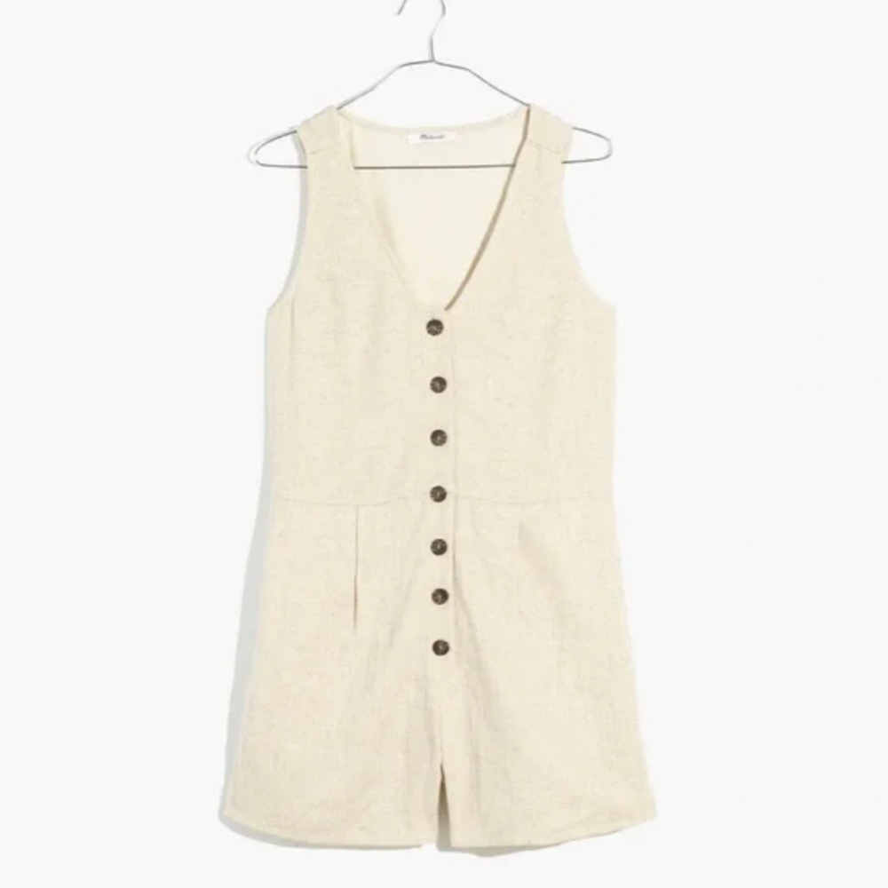 NWT Madewell Lightspun Gauze V-Neck Button Front Romper Size 2 Cream